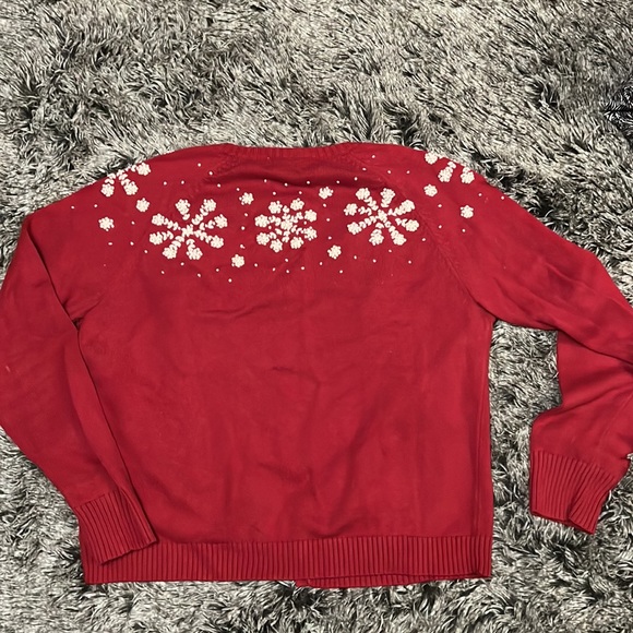 Eddie Bauer red snowflake cardigan- size large - Picture 2 of 3
